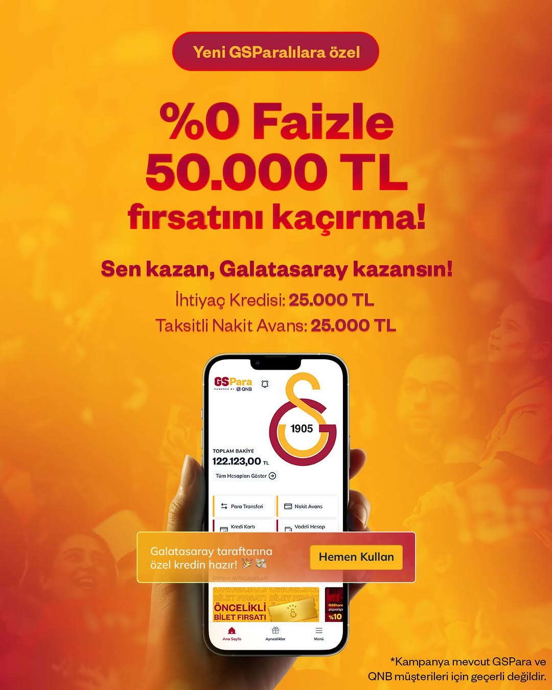Galatasaray GSPara Kampanyası: %0 Faizli 50.000 TL Fırsatı!