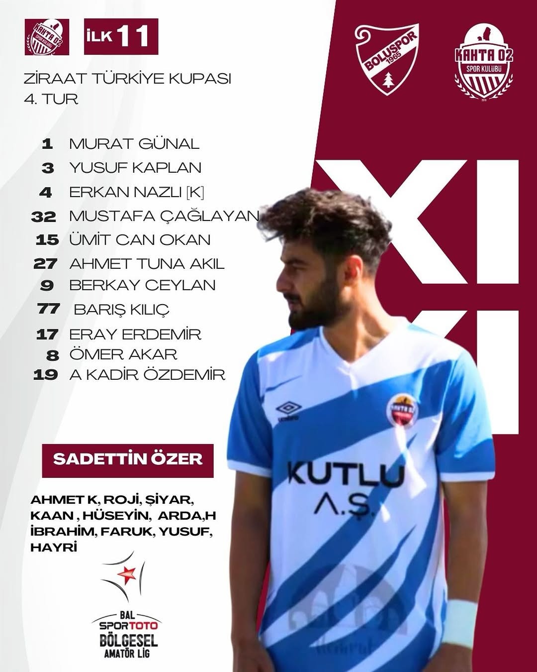 Kahta02 Spor Kulübü Boluspor Maçı İlk 11'i Açıkladı