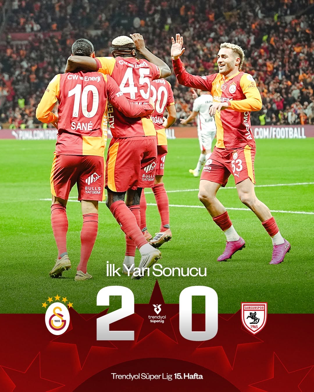 Galatasaray 2-0 Samsunspor Maçının İlk Yarı Sonucu