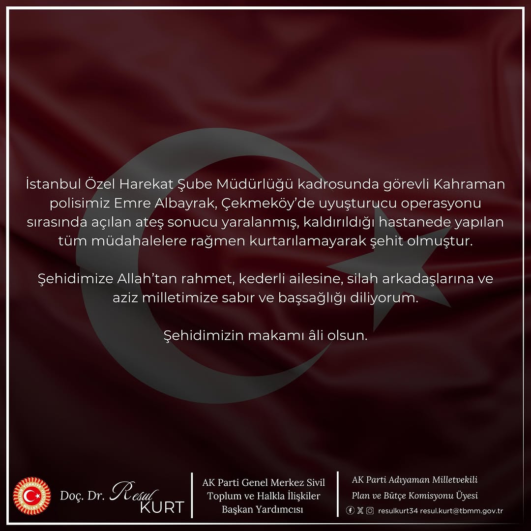 İstanbul Özel Harekat Şube Müdürlüğü'nde Görevli Kahraman Polis Emre Albayrak'ın Şehit Düştüğü Acı Haber