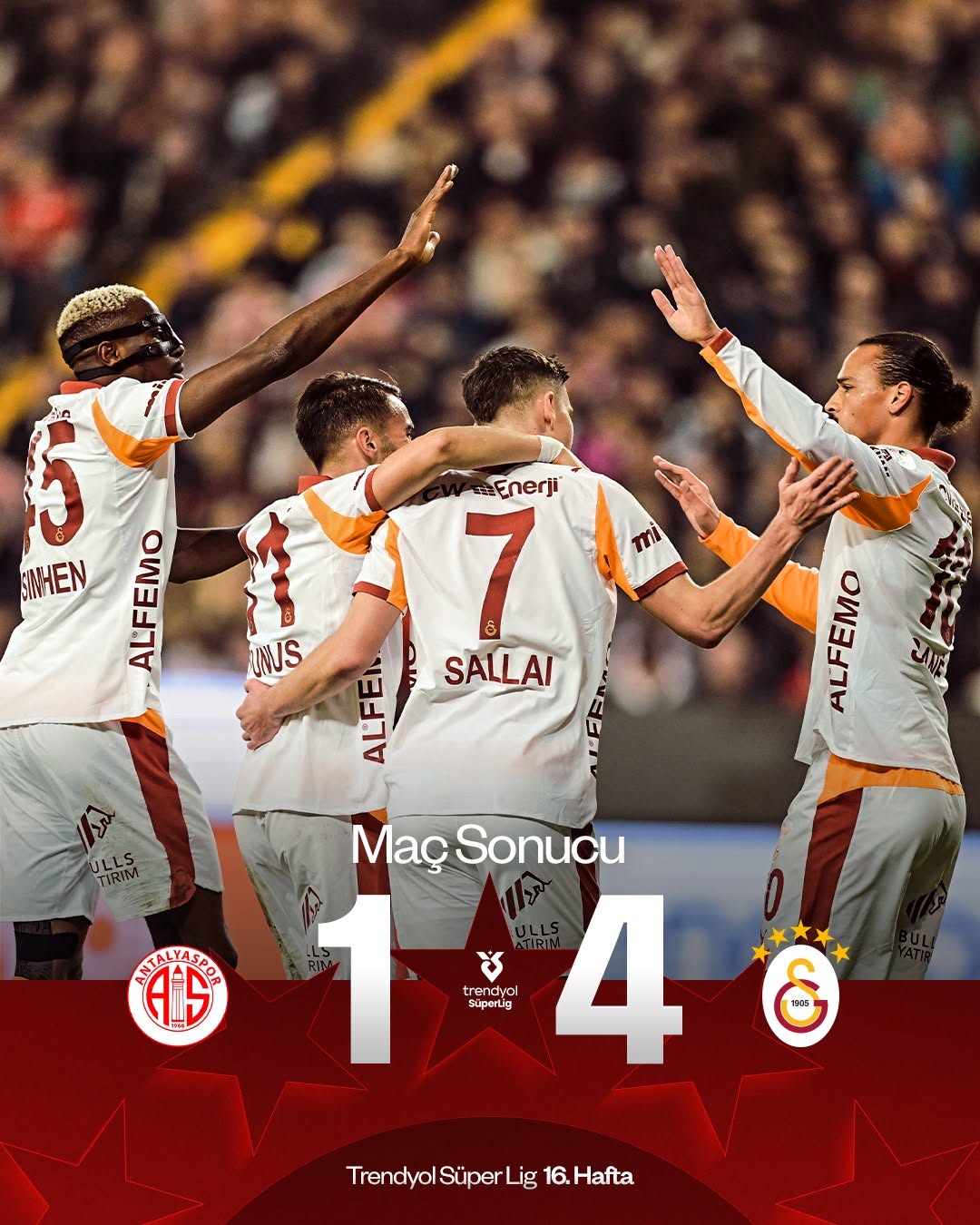 Galatasaray, Antalya Deplasmanında 4 Golle 3 Puanı Alarak Kazandı!