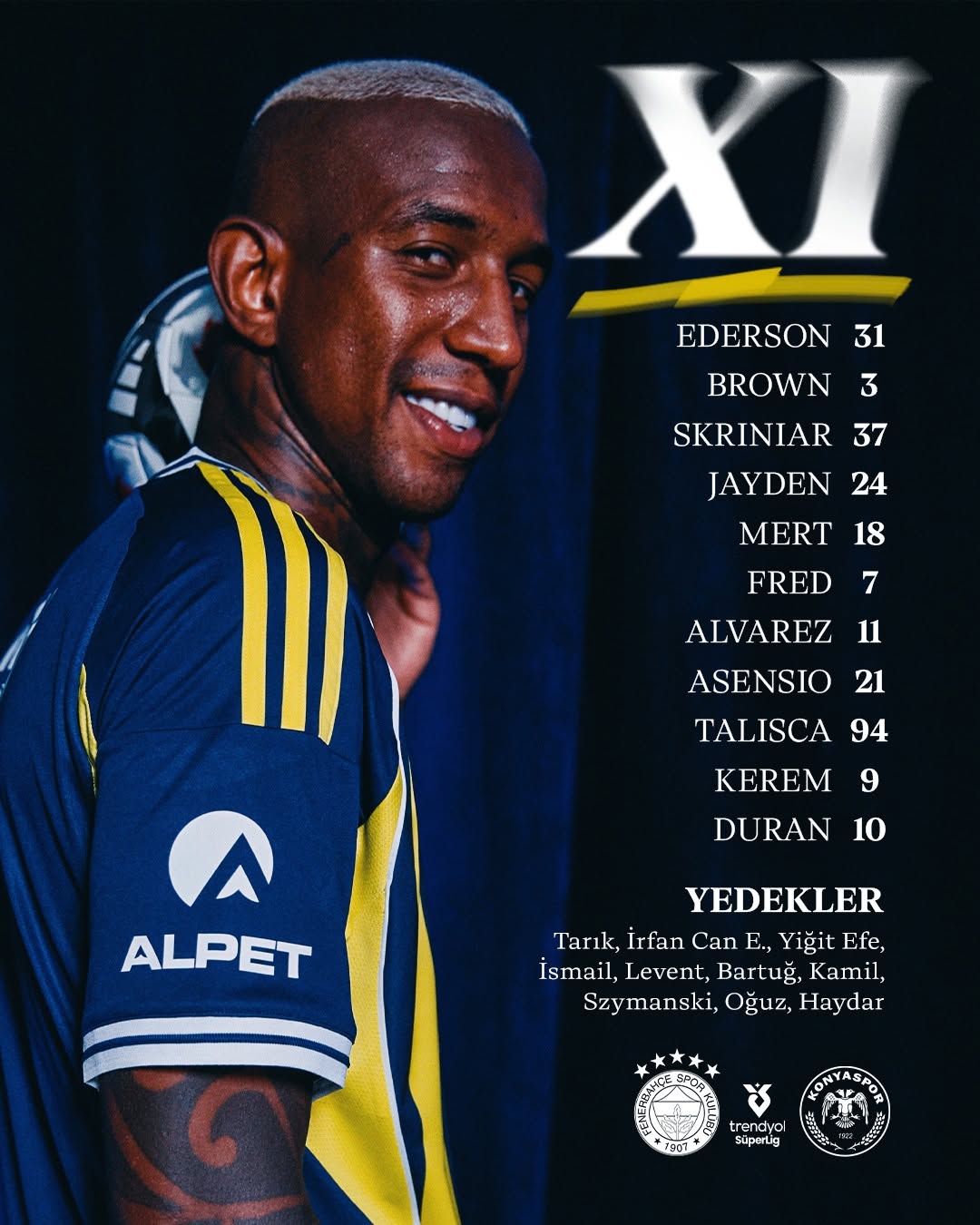 Fenerbahçe'nin T. Konyaspor Maçı İlk 11'i Belli Oldu