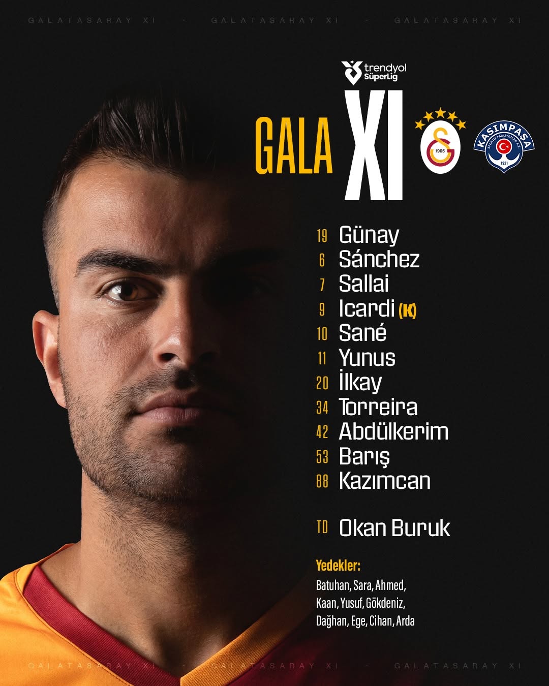 Galatasaray'ın Kasımpaşa Maçı İlk 11'i ve Yedekleri Açıklandı! GSvKAS