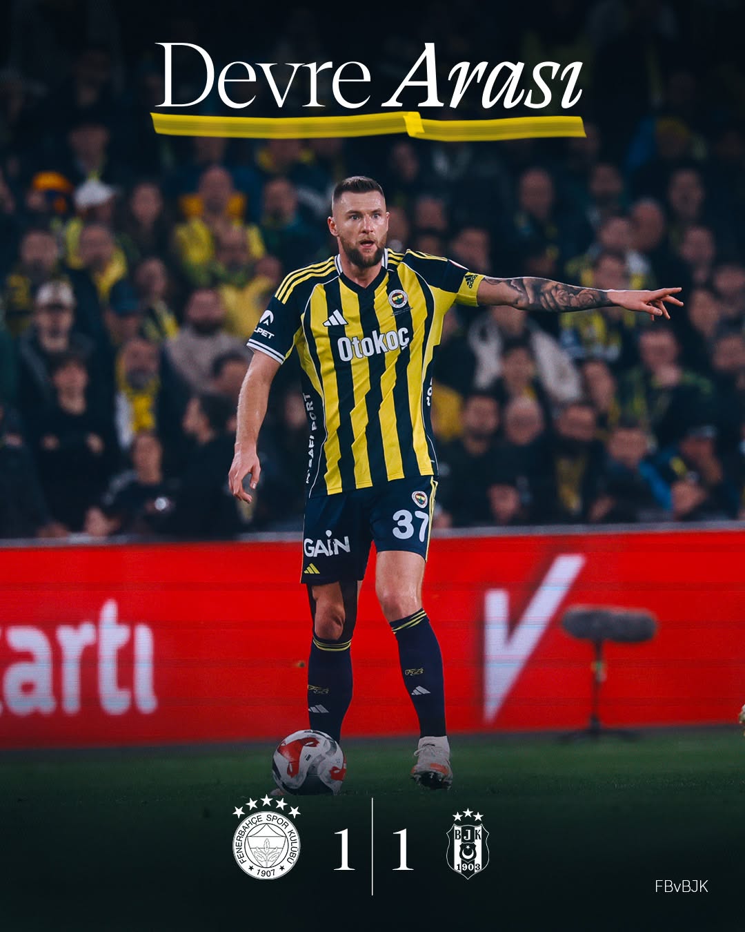 Fenerbahçe 1-1 Beşiktaş Maçının İlk Yarı Sonucu