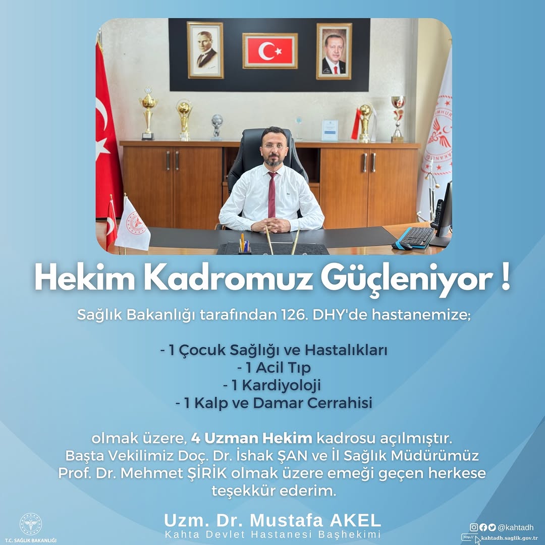 Kahta Devlet Hastanesi'ne Yeni Uzman Hekim Kadrosu