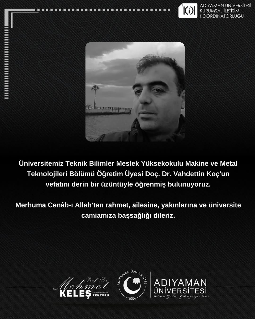 Adıyaman Üniversitesi'nden Doç. Dr. Vahdettin Koç'a Veda