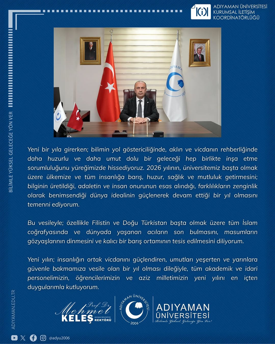 Rektörümüz Prof. Dr. Sayın Mehmet KELEŞ’in Yeni Yıl Mesajı