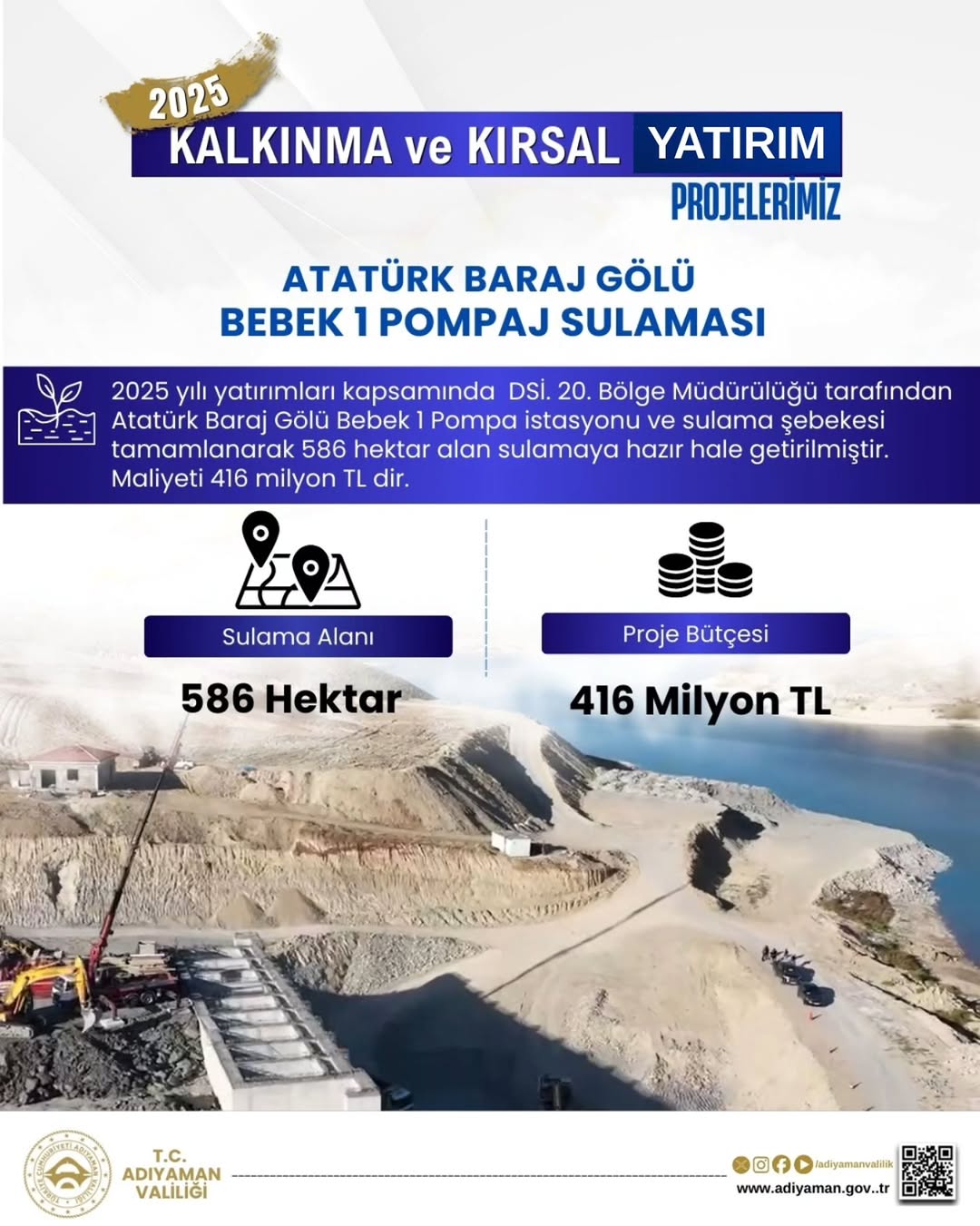 Adıyaman Valiliği'nden Tarıma Destek: Atatürk Barajı Gölü Bebek 1 Pompaj Sulaması Projesi