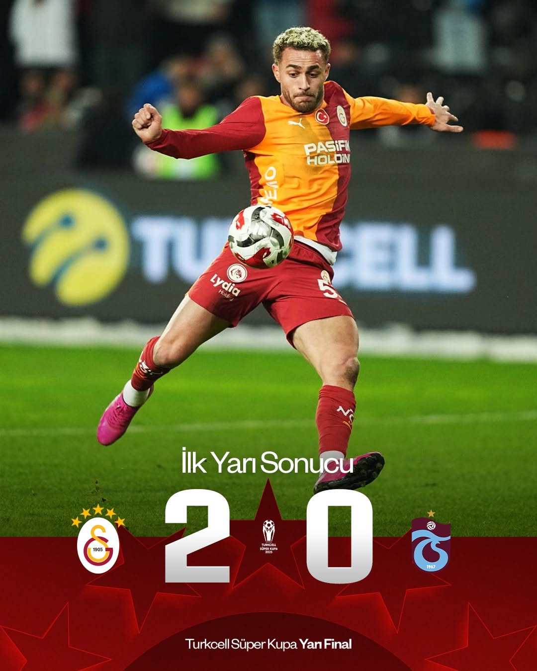 Süper Lig Maçı: Galatasaray 2-0 Trabzonspor İlk Yarı Sonucu