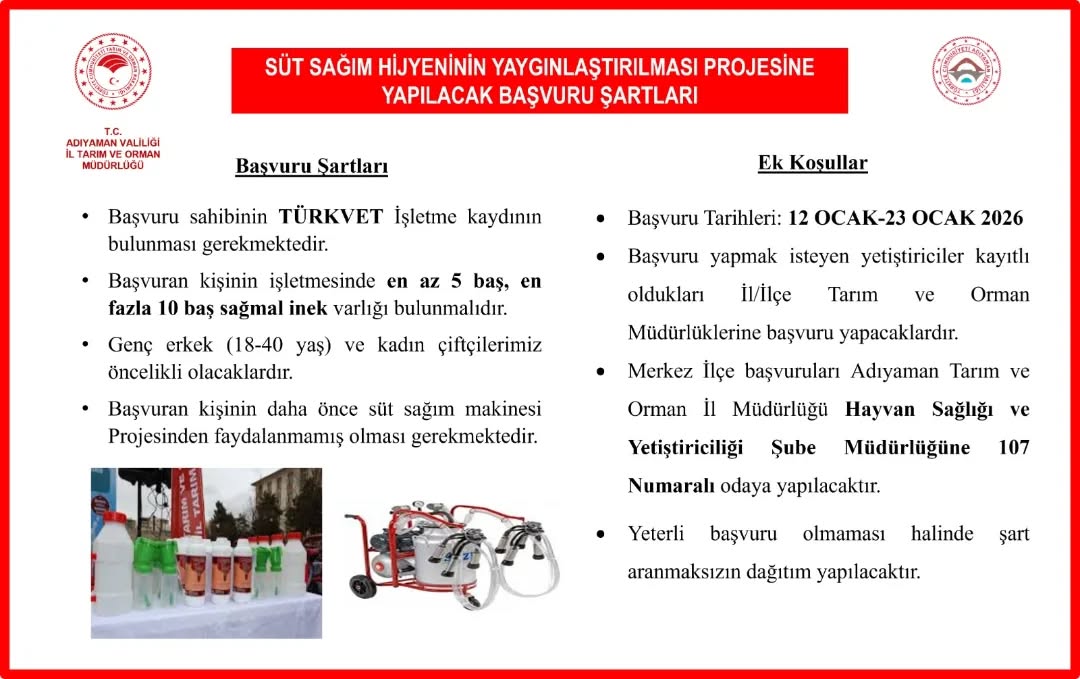 Süt Sağım Hijyenin Yaygınlaştırılması Projesi Başvuru Şartları Nelerdir?