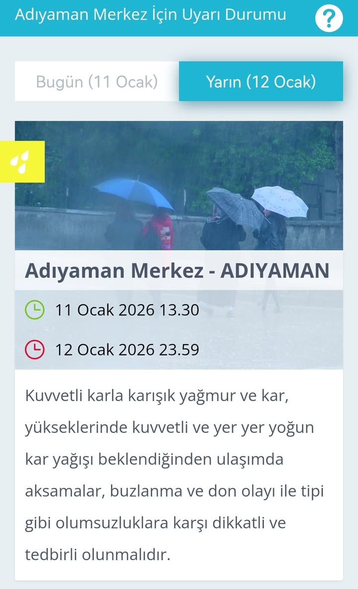 Besni Belediyesi'nden Meteorolojik Uyarı