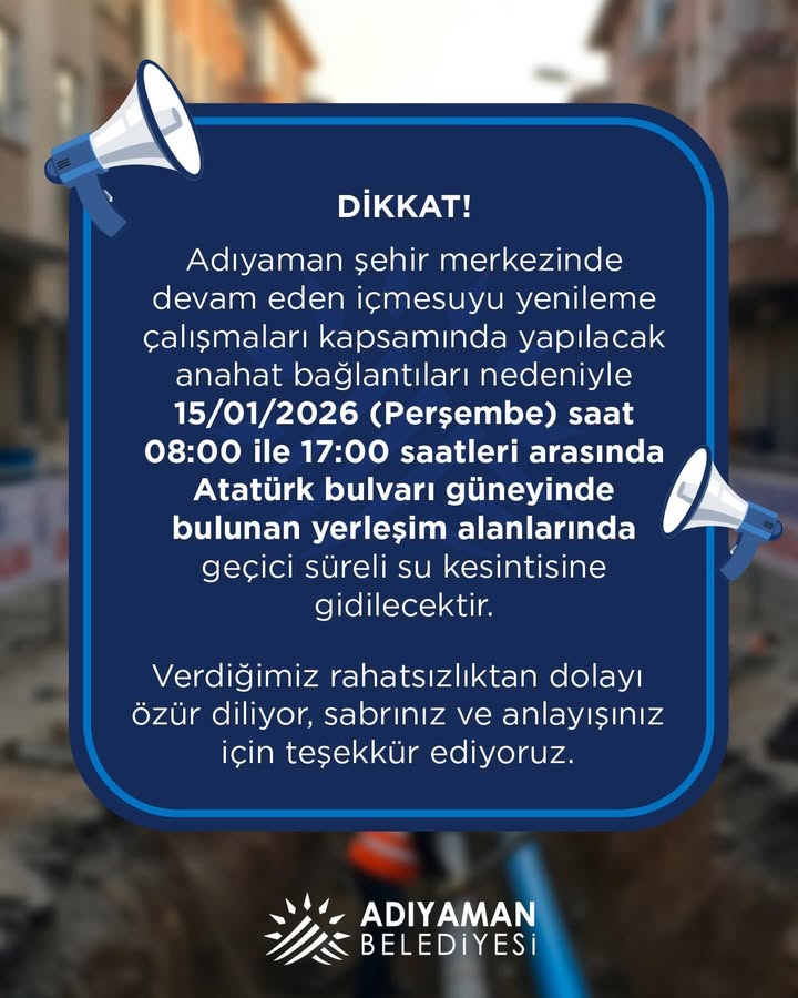 Adıyaman Belediyesi'nden Önemli Uyarı