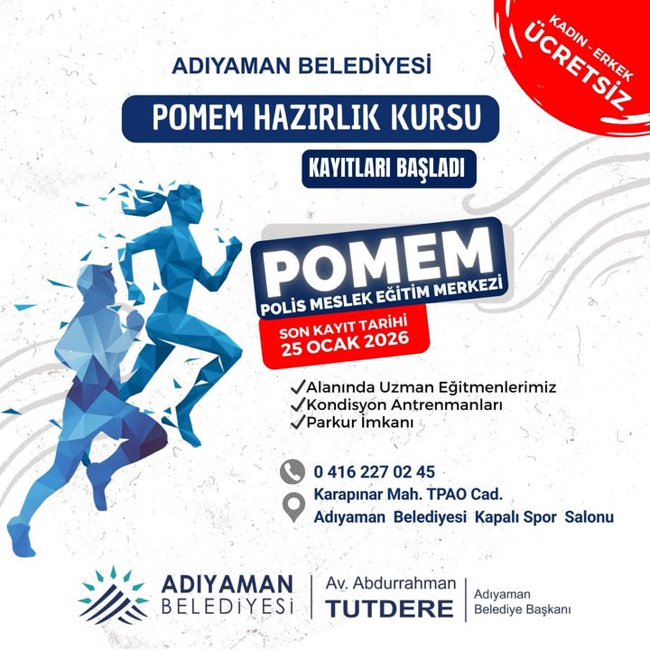 Adıyaman Belediyesi Ücretsiz POMEM Hazırlık Kursu Kayıtları Başladı!