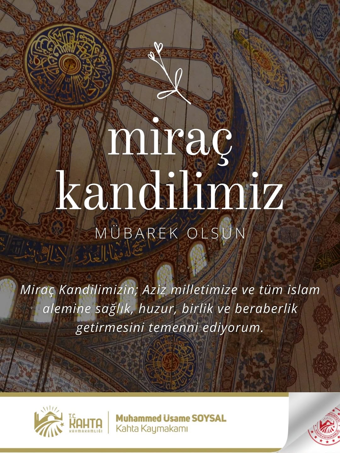 Kahta Kaymakamlığı'ndan Miraç Kandili Mesajı