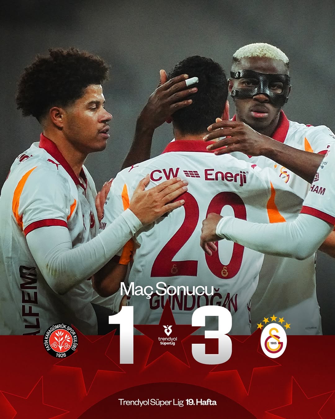 Galatasaray, M. F. Karagümrük'ü 3-1 mağlup ederek 3 puanı 3 golle alıyor