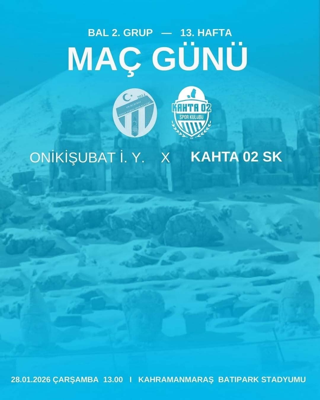 Kahta02 Spor Kulübü Bölgesel Amatör Lig 13. Hafta Maçında Onikişubat İ.Y. ile Karşılaşacak