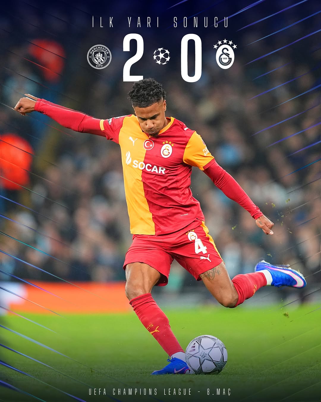 Şampiyonlar Ligi Maçında İlk Yarı Sonucu: Manchester City 2-0 Galatasaray