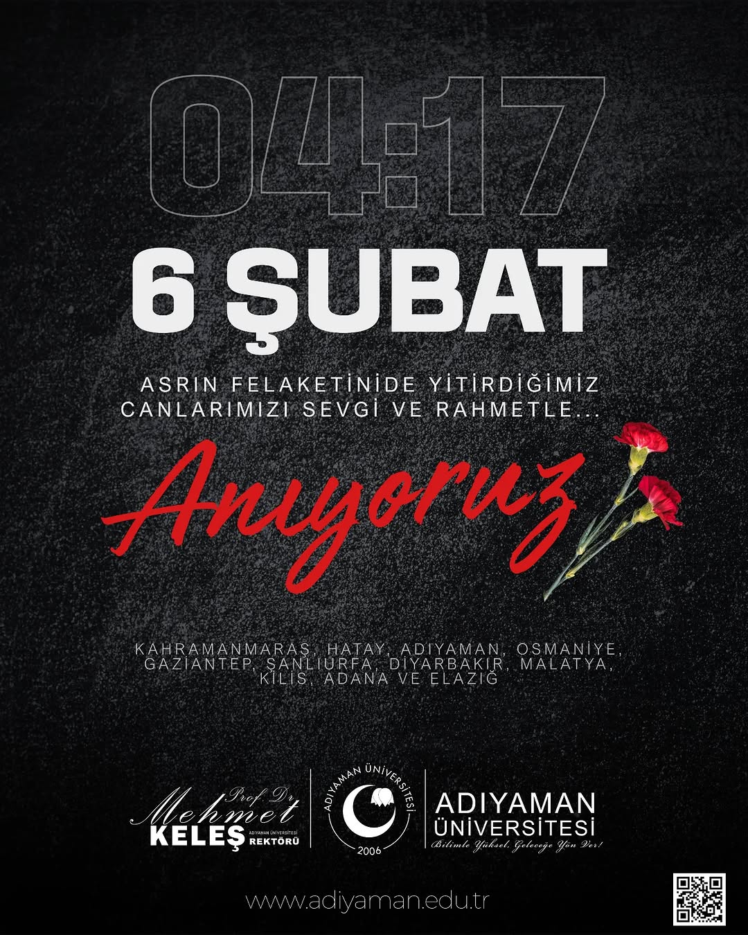 Adıyaman Üniversitesi Rektörü'nden 6 Şubat Depremleri Anma Mesajı