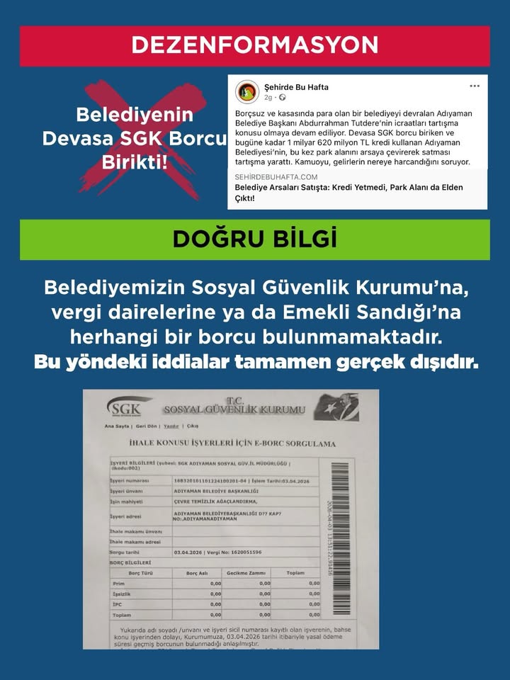 Adıyaman Belediyesi'nin 'Doğru Bilgileri' Paylaşımı