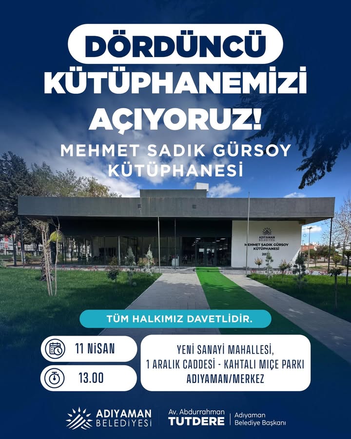 Adıyaman Belediyesi Mehmet Sadık Gürsoy Kütüphanesi'ni Hizmete Açıyor