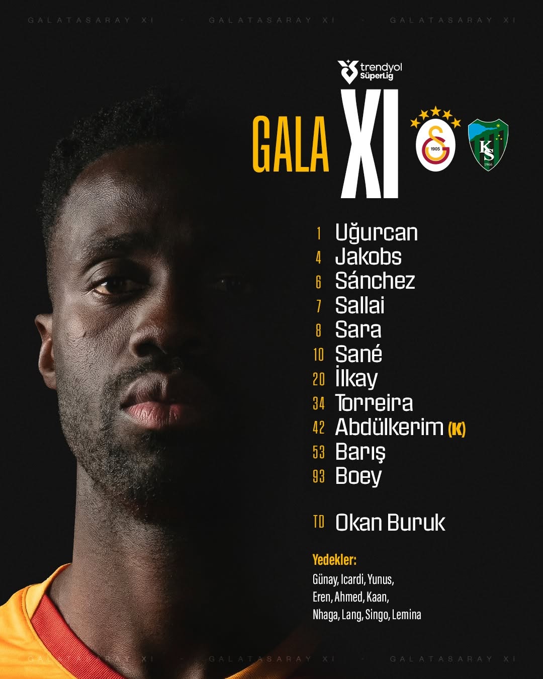 Galatasaray'ın Kocaelispor Maçı Kadrosu Belli Oldu! İşte İlk 11 ve Yedekler