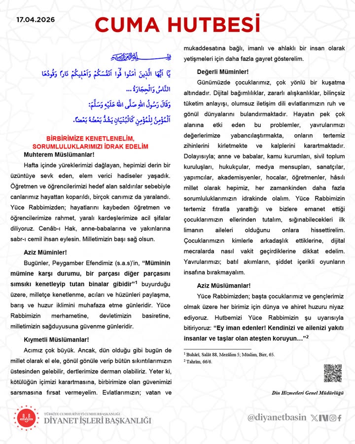 Kahta Müftülüğü'nden Cuma Hutbesi: 'Birbirimize Kenetlenelim, Sorumluluklarımızı İdrak Edelim'