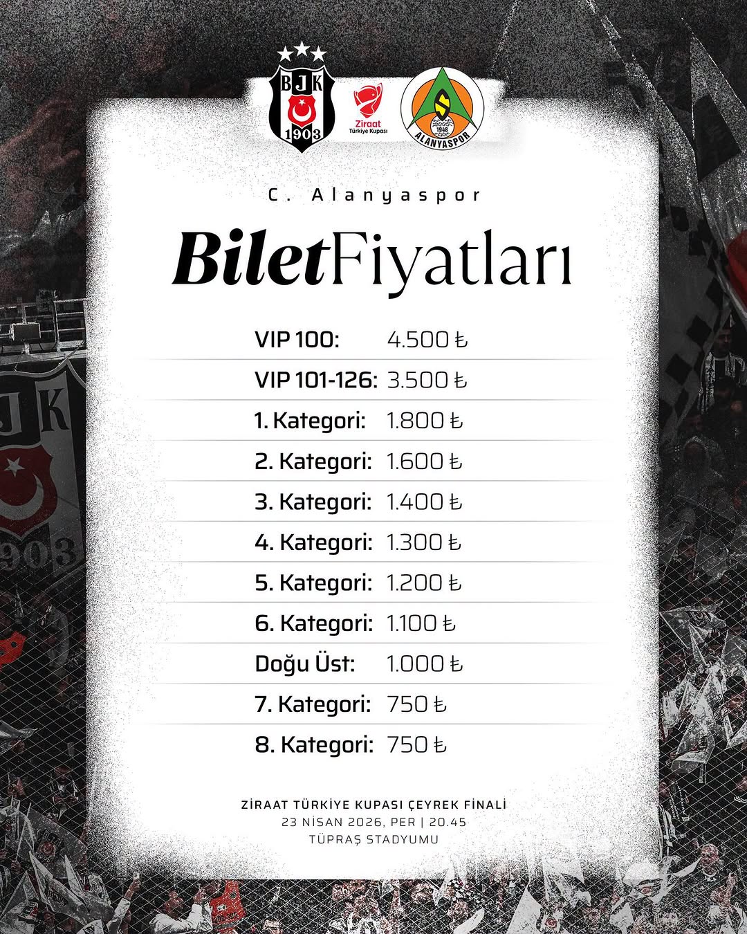 Beşiktaş C. Alanyaspor Maçı Biletleri Hakkında Bilgilendirme