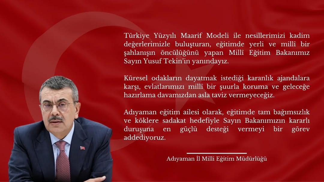 Millî Eğitim Bakanı Yusuf Tekin'e Destek Mesajı