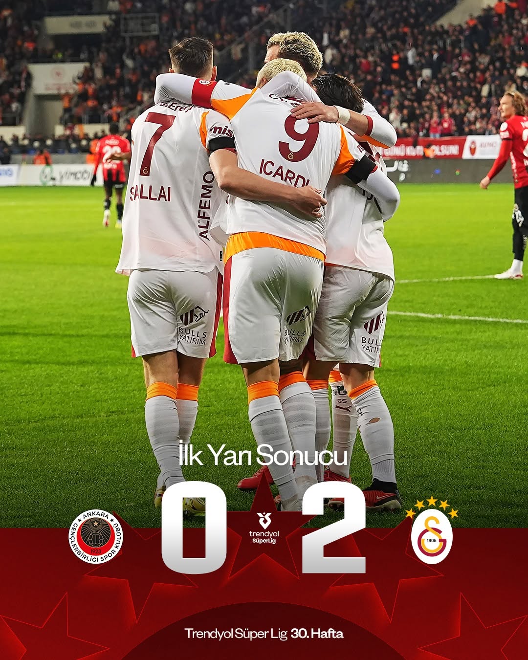 Galatasaray, N. D. Gençlerbirliği Karşısında İlk Yarıyı 2-0 Önde Tamamladı