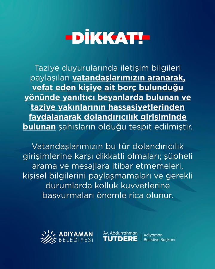 Adıyaman Belediyesi'nin Paylaşımından Görüntüler