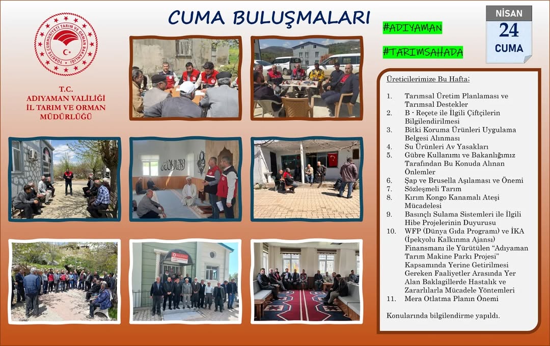 Adıyaman Tarım ve Orman İl Müdürlüğü Cuma Buluşmaları Düzenliyor