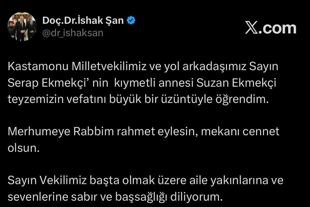 Kastamonu Milletvekili Serap Ekmekçi'nin Annesi Suzan Ekmekçi'nin Vefatı