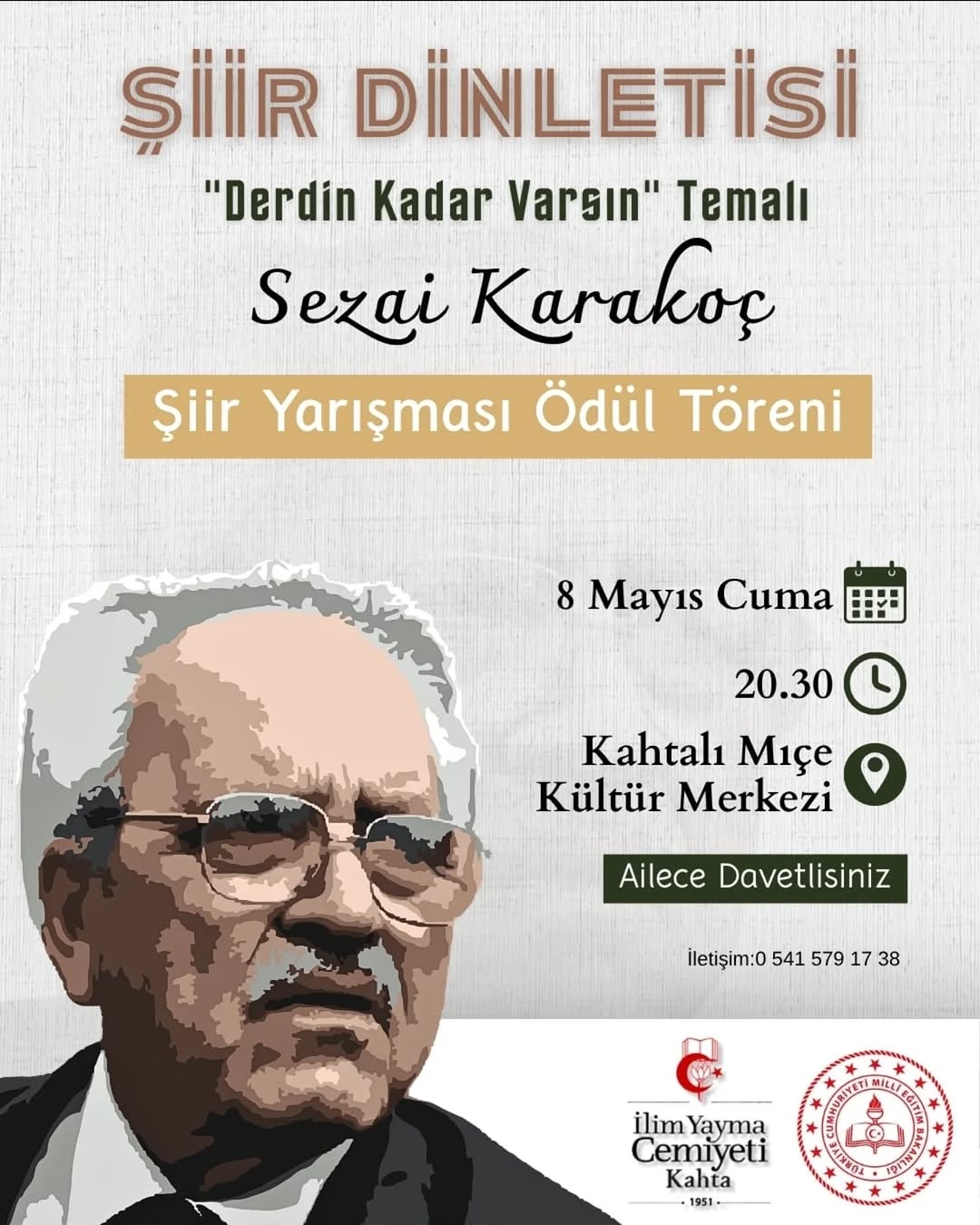 Sezai Karakoç Şiir Dinletisi ve Şiir Yarışması Ödül Töreni Kahta'da Gerçekleşecek