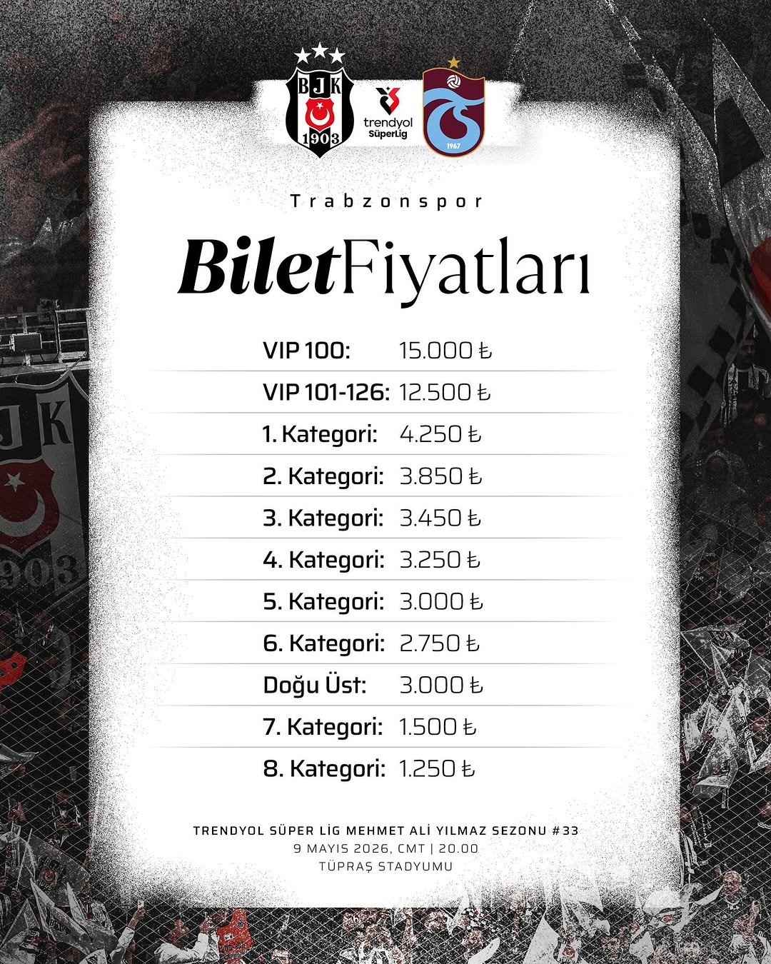 Beşiktaş - Trabzonspor Maçı Biletleri Satışta!