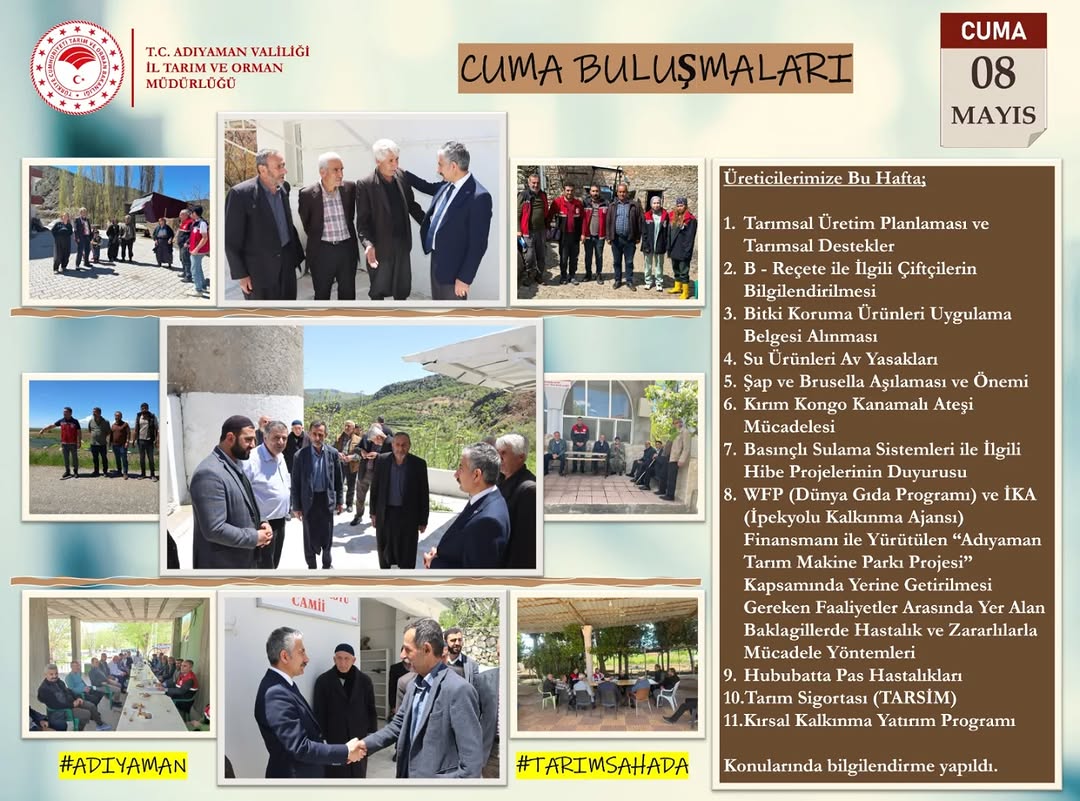 Adıyaman Tarım ve Orman İl Müdürlüğü Cuma Buluşmaları Düzenliyor