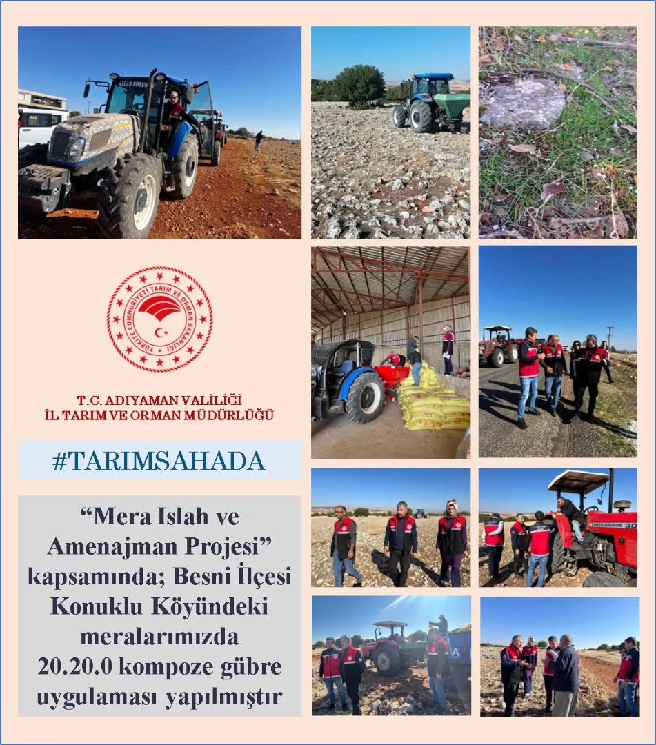 Besni İlçesi Konuklu Köyü'nde Mera Islah ve Amenajman Projesi Kapsamında Gübre Uygulaması