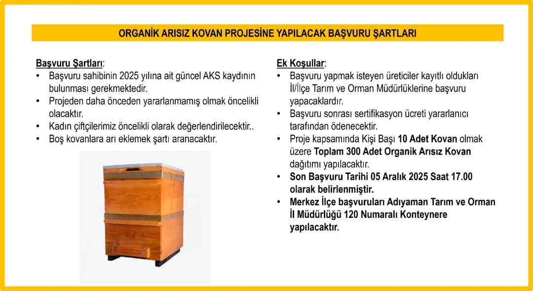 Organik Arısız Kovan Projesi Başvuru Şartları