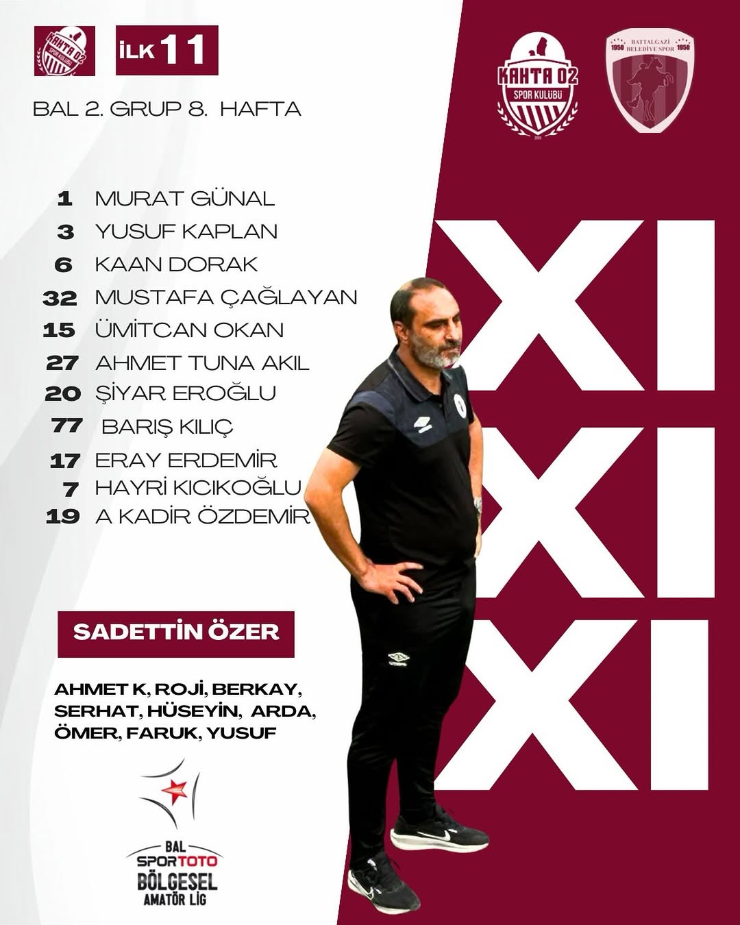 Kahta02 Spor Kulübü Maçı İlk 11'i Açıkladı!