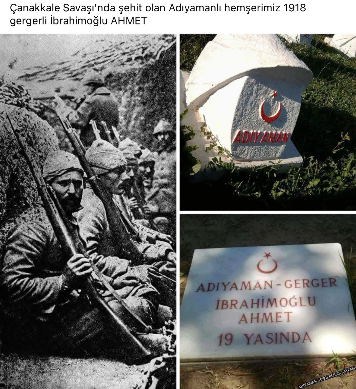 Çanakkale Şehitliğinde Adıyaman Gerger'li Şehidimiz
