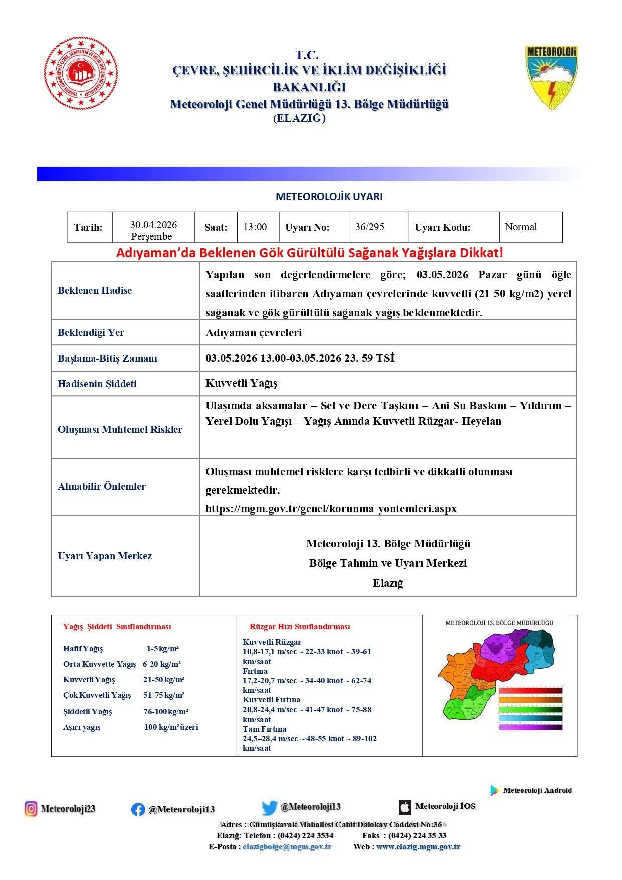Meteorolojiden Adıyaman için sağanak yağış uyarısı...